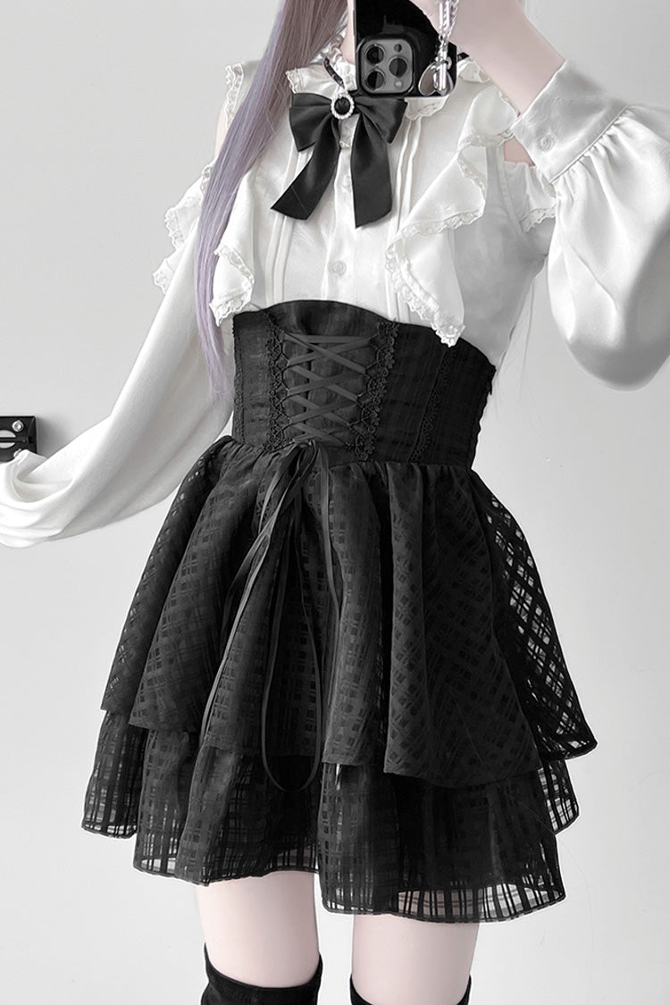 Black [Blackberry Rite] Lace Bowknot Lace-Up Jirai Kei Mini