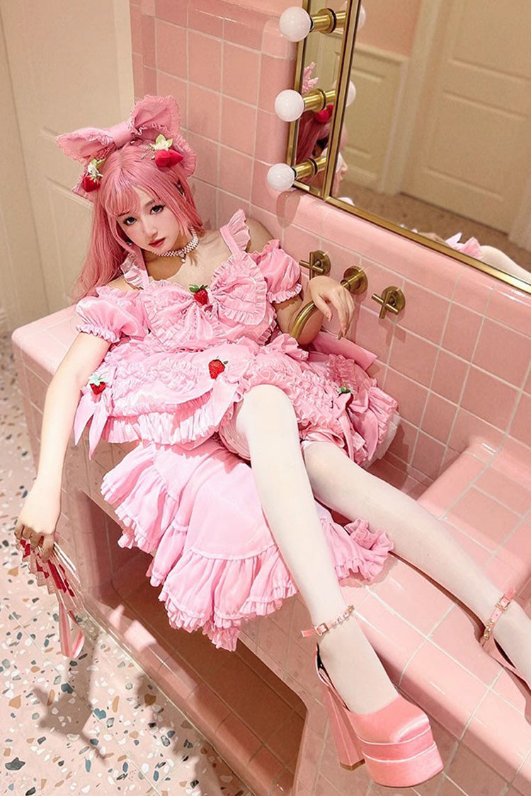 Rose Strawberry Enchantress Party Theme Cute Sweet Princess Lolita Strapless Gown