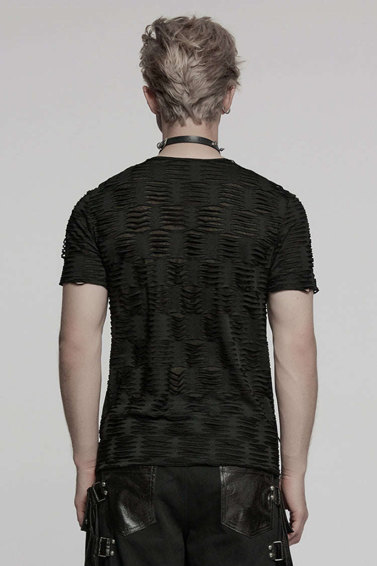 Edgy Punk Tee with Faux Leather Accents and Rivets for Men