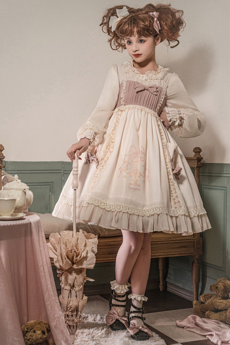 White & Pink Sleeveless Good Night Bear Print Cute Lolita Dress