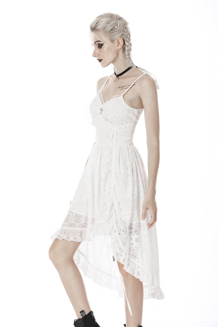 White Floral Lace Lace-Up Steampunk Slip Cocktail Dress