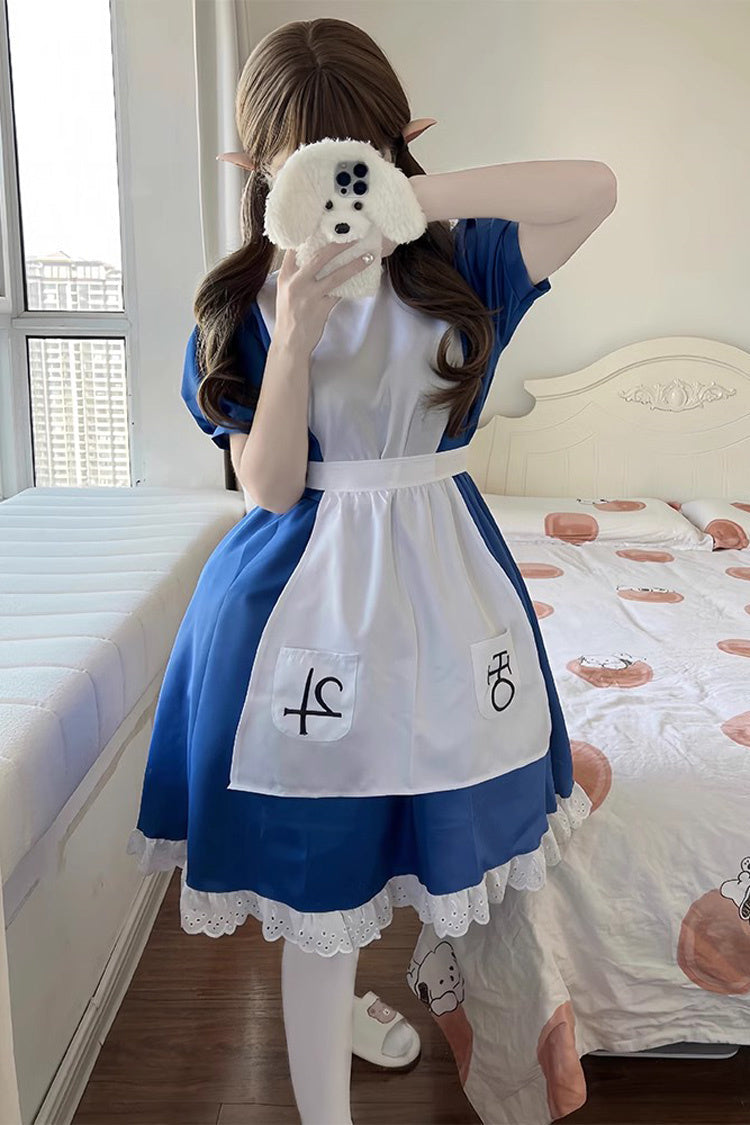 Cerulean and Ivory Ruffled Sleeve Sweet Lolita Full Ensemble - Alice Madness Returns Tribute