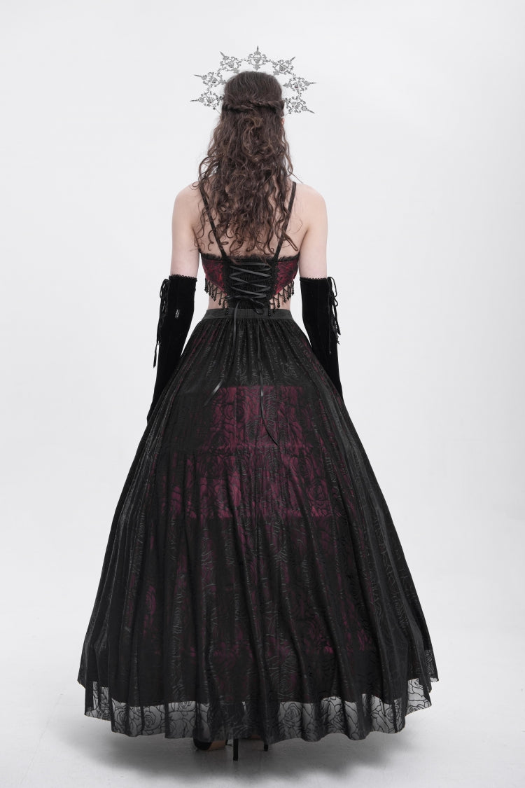 Scarlet Jacquard Floral Embroidered Ripped Gothic Slip Dress