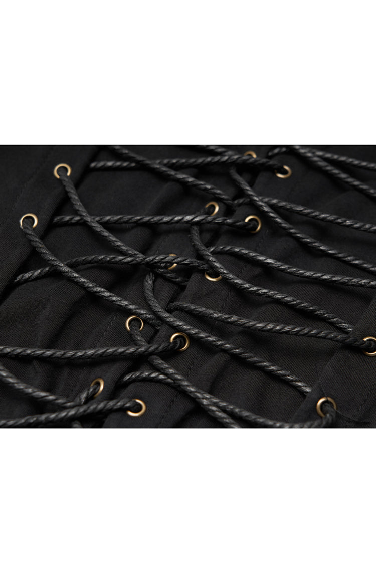 Leather Hasp Metal Ring Punk Vest with Cross Lacing