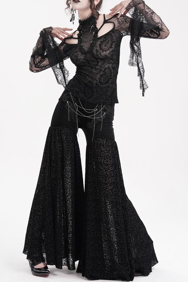Gothic Pants with Jacquard Floral Chain and Hollow Lace