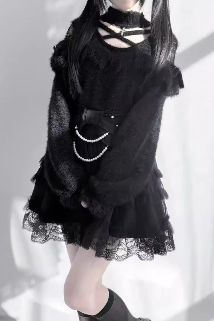 Pearl Ruffle Bow Jirai Kei Skirt
