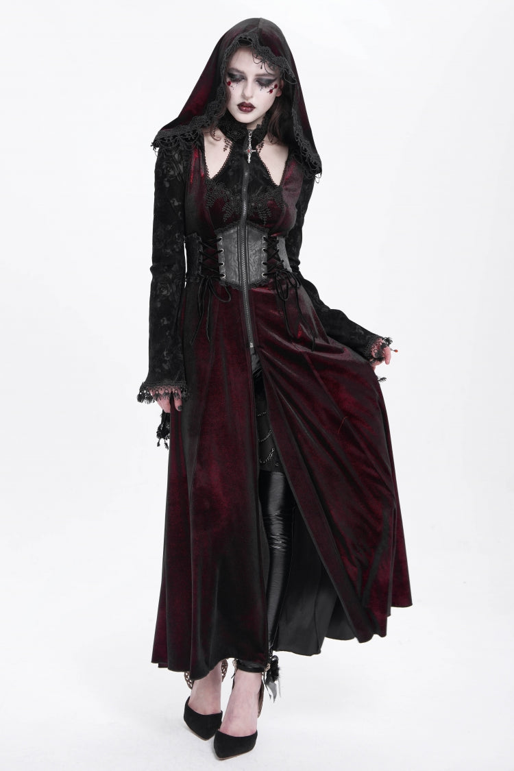 Scarlet Hollow Embroidery Hooded Ripped Gothic Coat