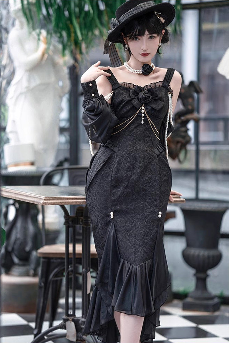 Sleeveless Jacquard Lace Fishtail JSK in Black