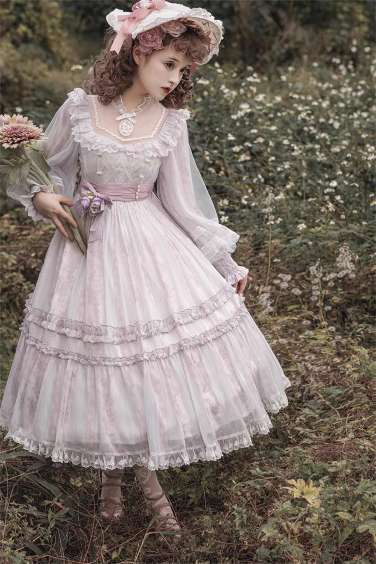 Elegant Plus Size Lace Dress with Ruffle Sleeves in Light Purple