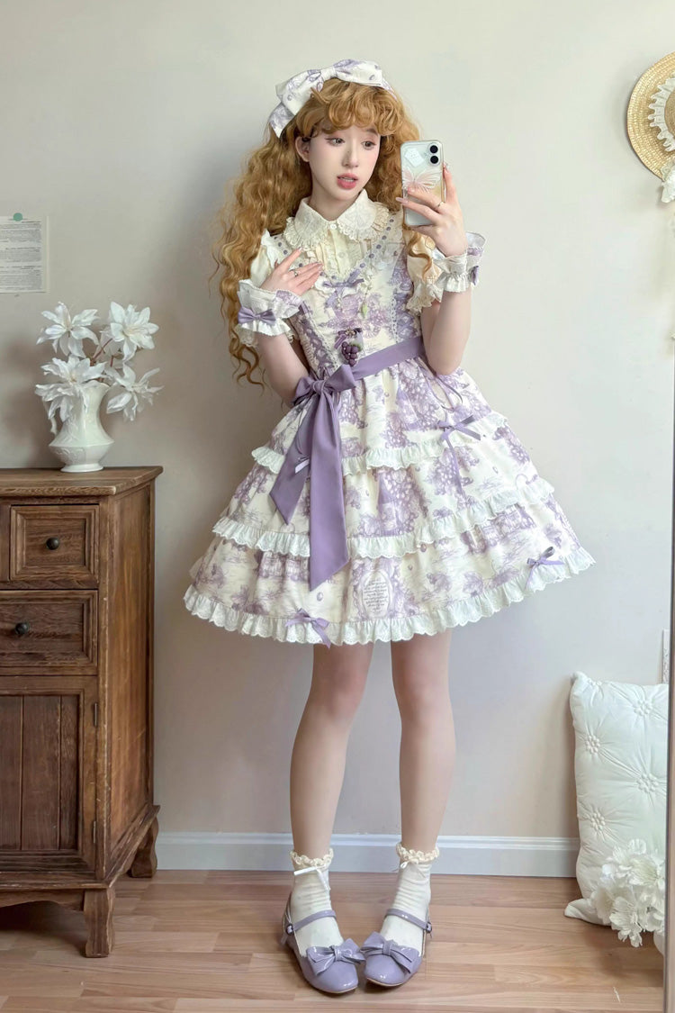 Grape Moon Almanac Violet Sleeveless Tiered Ruffled Bow Lolita JSK - Grape Moon Almanac