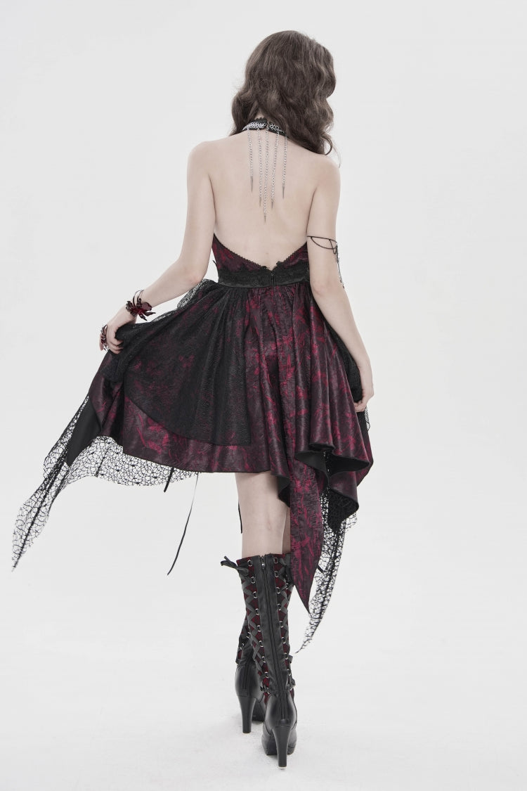 Off Shoulder Sleeveless Multi-Layered Printed Lace Irregular Tassels Gothic Dress