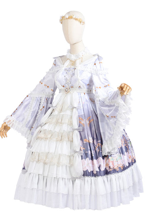Ivory and Lavender Hanayome Cardigan High-Waist Flared Sleeve Layered Ruffled Sweet Lolita OP