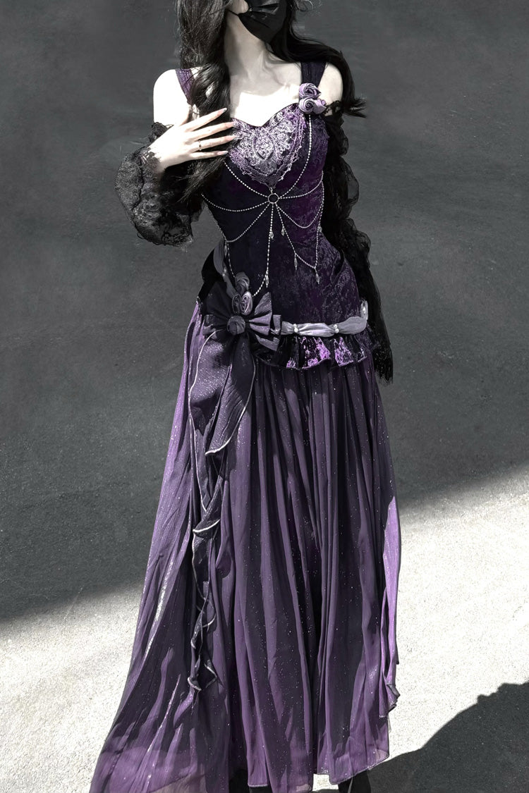 Violet Madame Butterfly Ruffled Bow Lace Elegant Gorgeous JSK