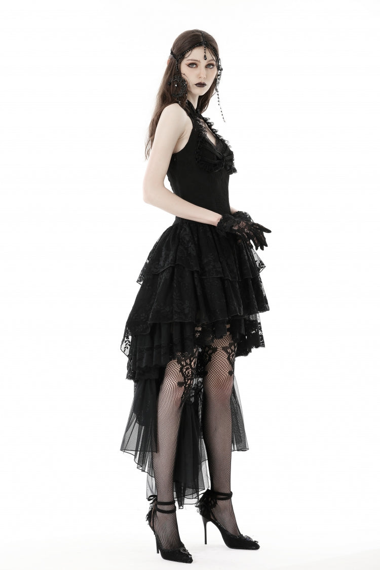 Off Shoulder Halterneck Lace Irregular High Low Multi-Layered Gothic Dress
