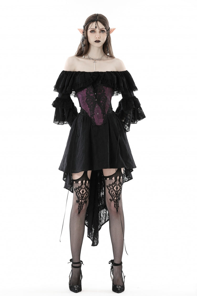 Mauve Butterfly Embroidered Lace Luxurious Royal Underbust Corset
