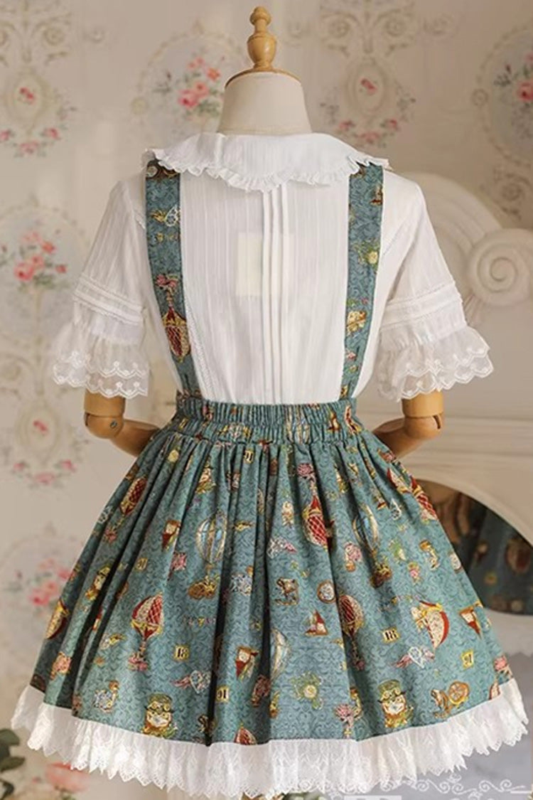 Lolita JSK Dress with Bow and Lace Print - Mechanical Balloon, 2 Tones