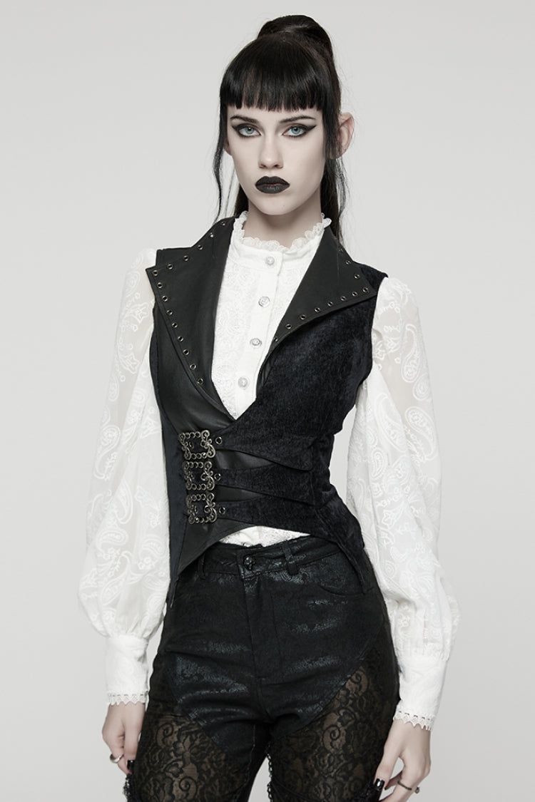 Eyelet Buckled Gothic Sleeveless Vest with V-Neck