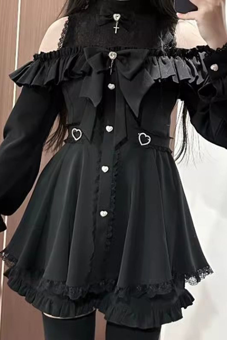 Black Lace Ruffle Strapless Dress Set with Stitching