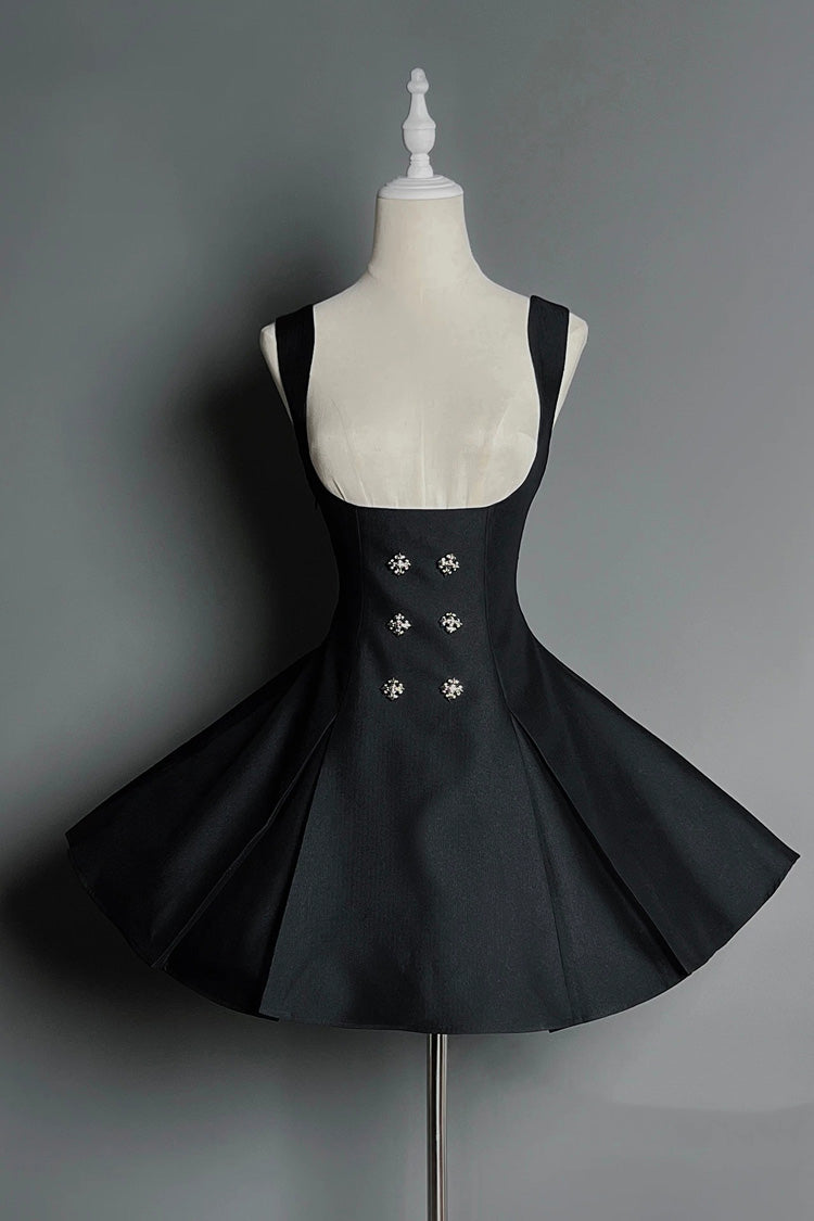 Black Double-Breasted Gothic Lolita Bustier Suspender Dress - Gothic Night Butler