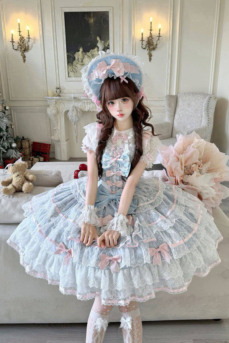 Blue Moon-Tide Butterfly Call Sleeveless Multi-Layered Ruffle Lace Sweet Lolita Jsk Dress