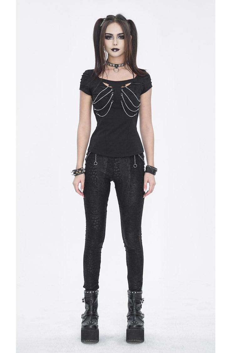 Steampunk Distressed Tee with Cutout Details for Women