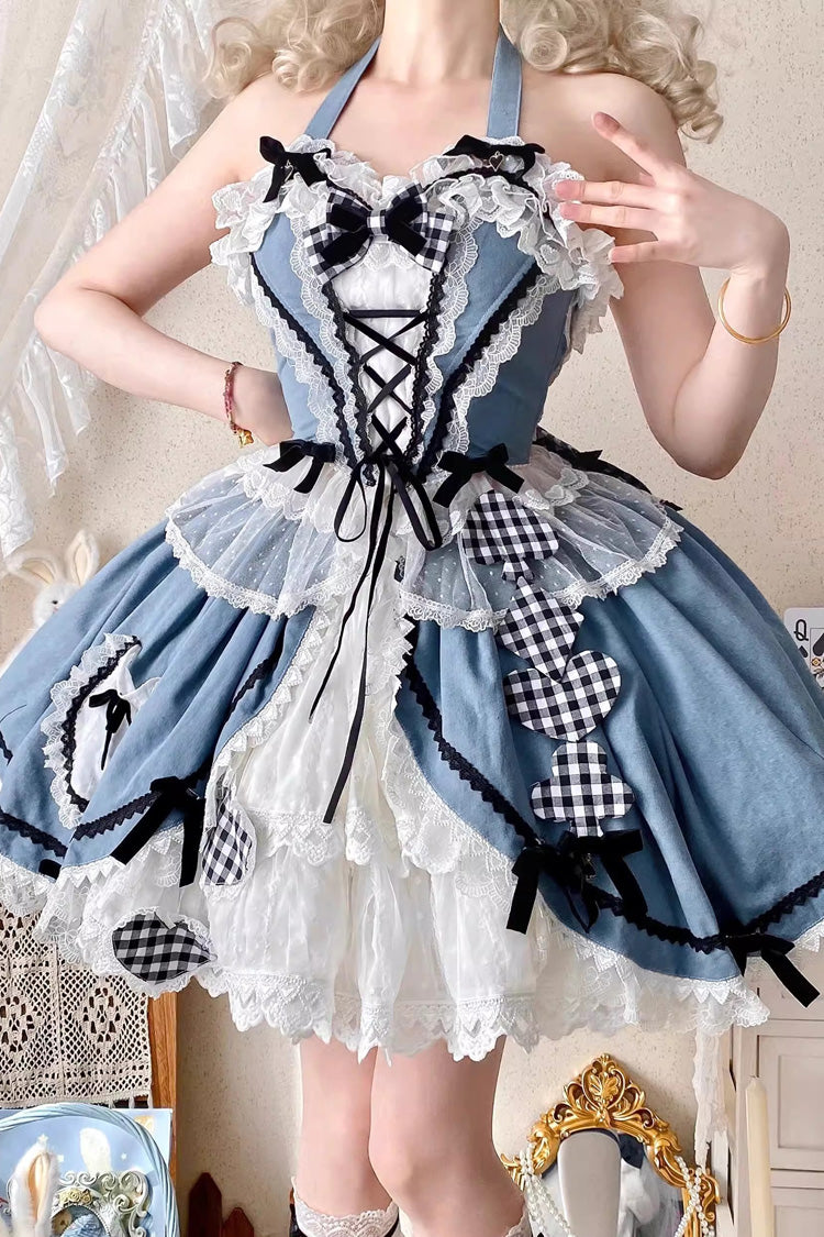 Cobalt Chinese-Style Elegant Princess Lolita Skirt with Bow and Lace