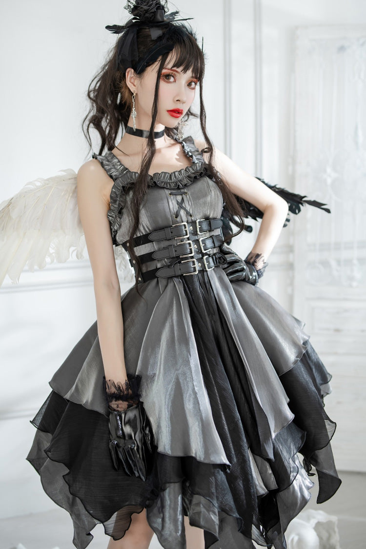 Silver Grey Lust Multi-Layered Asymmetric JSK Gothic Lolita Dress