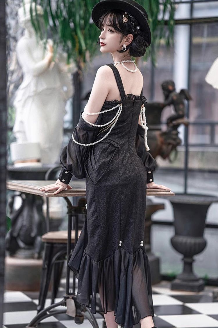 Sleeveless Jacquard Lace Fishtail JSK in Black
