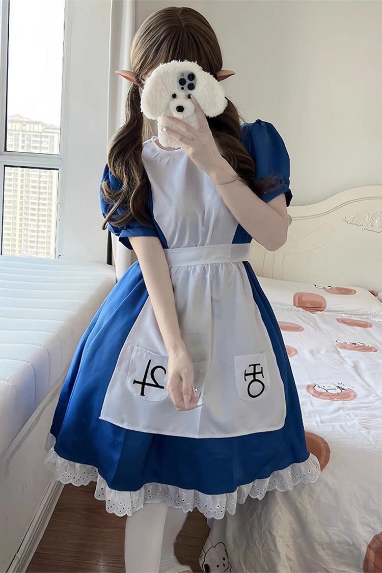 Cerulean and Ivory Ruffled Sleeve Sweet Lolita Full Ensemble - Alice Madness Returns Tribute