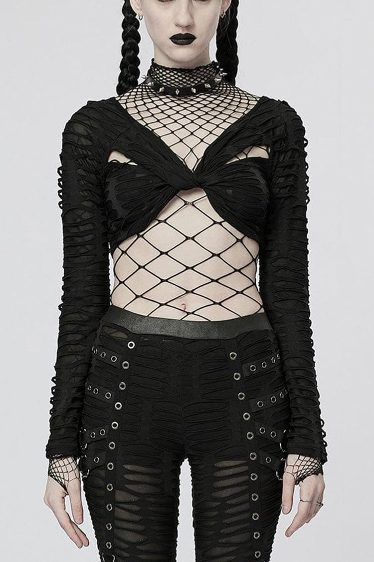 Jet-Black Stretch Knit Tee with Twisted Detail for Women