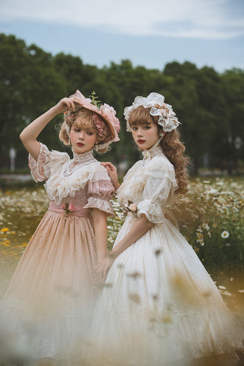 Rose Print Lolita OP Dress with Multi-Layer Ruffles, Sweet Style