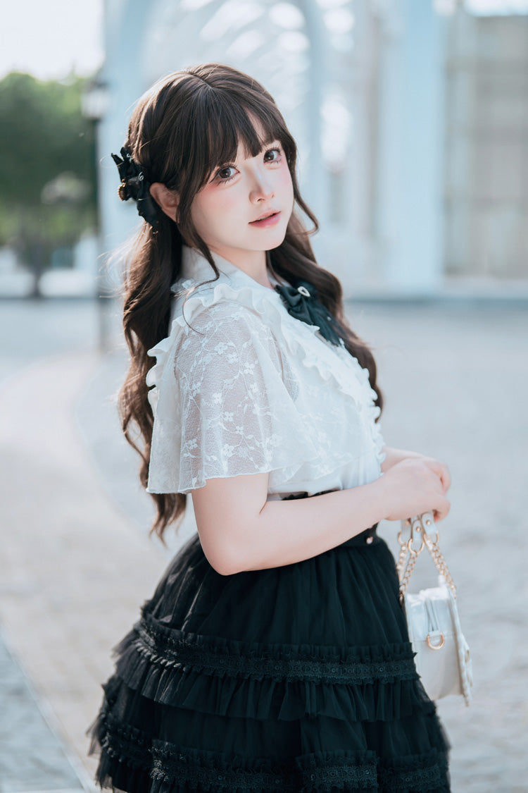 Velvet Bunny Double-Layered Ruffled Lace Sailor Collar Plus-Size Two-Piece