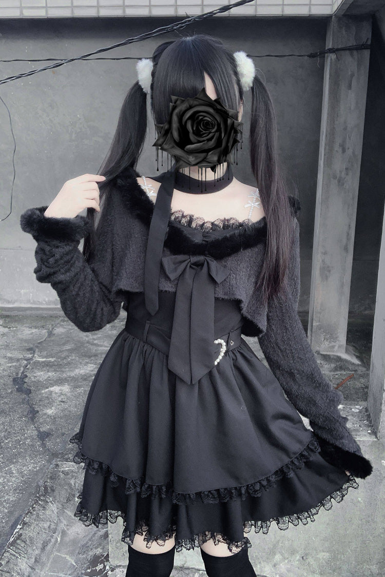 Printed Lace Long-Sleeve Jirai Kei Dress Set - Stardust Oath