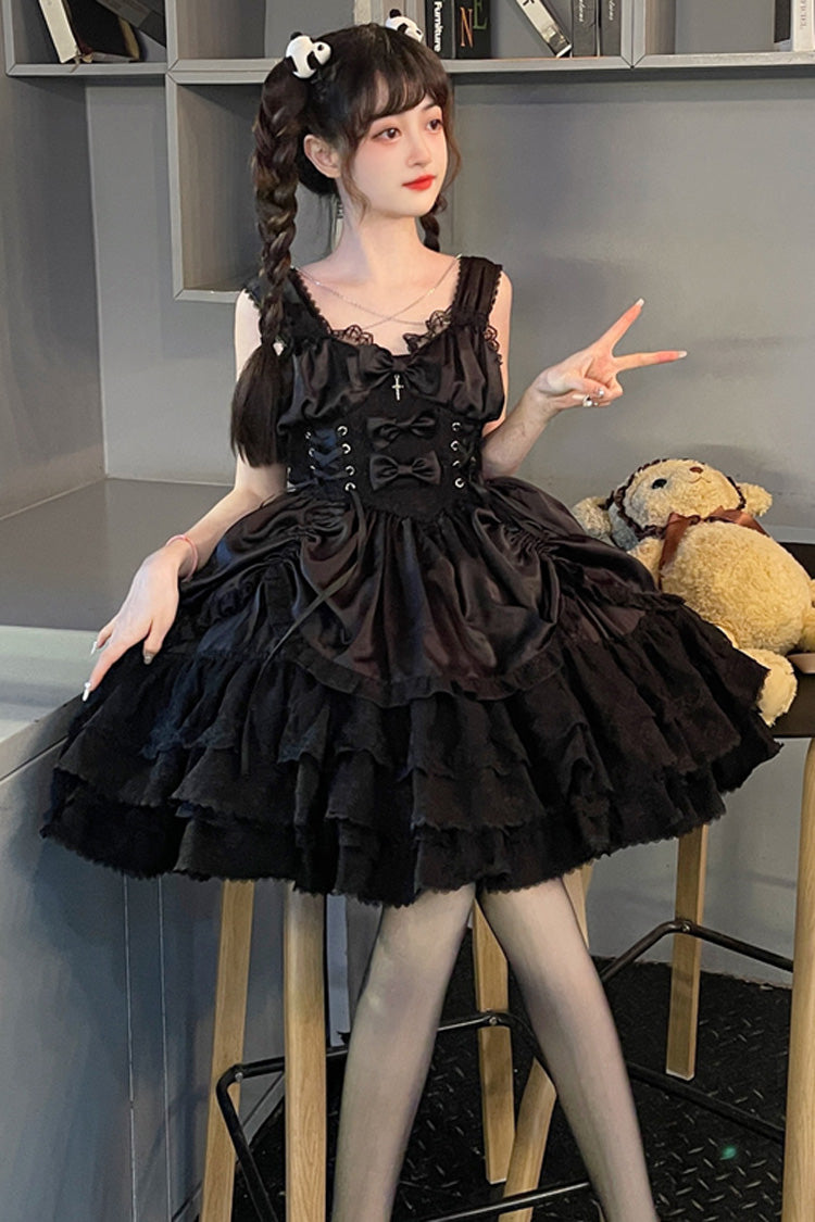 Jet Multi-Layered Bow Lace JSK Dress - Cross of Merit