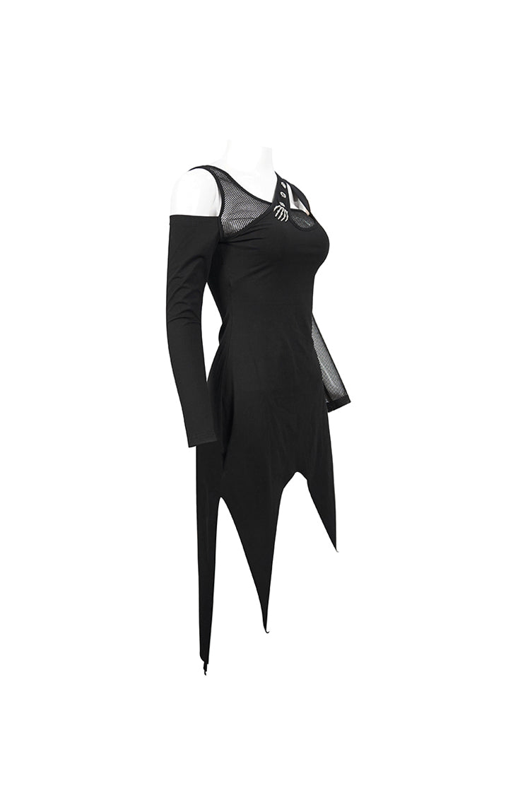 Asymmetric Distressed Ghost Buttonhole Punk Dress