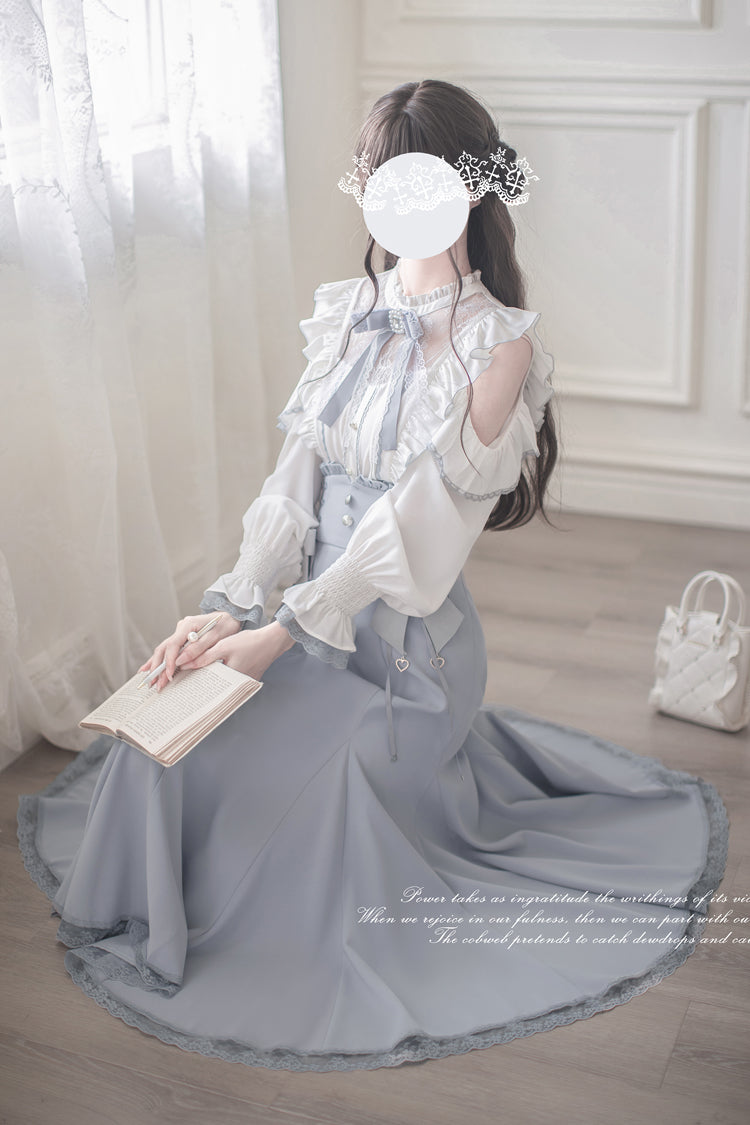 Navy Slim-Fit Sweet Lolita Fishtail Dress with Bowknot Accents