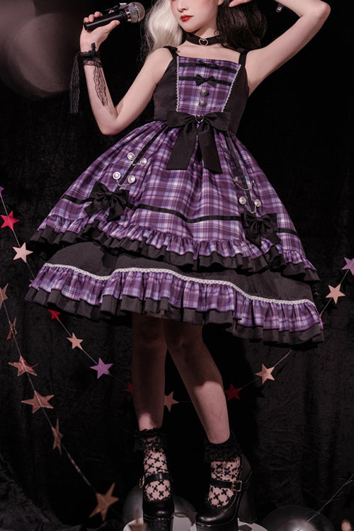Violet Plaid Multi-Layer Ruffled Sweet Jumper Dress
