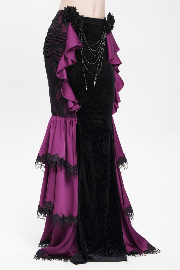 Violet Blossom Lace-Up Rose Chain Gothic Fish-Tail Skirt