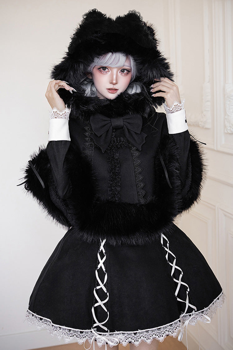 Rose Doll Square Collar Lace-Up Gothic Lolita Dress Set with Bow