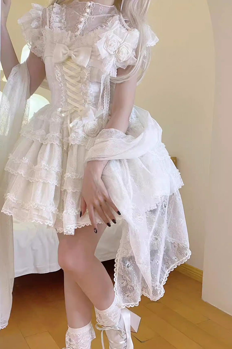Ivory Moonlight Sleeveless Ruffle Bow Lace Sweet Lolita JSK