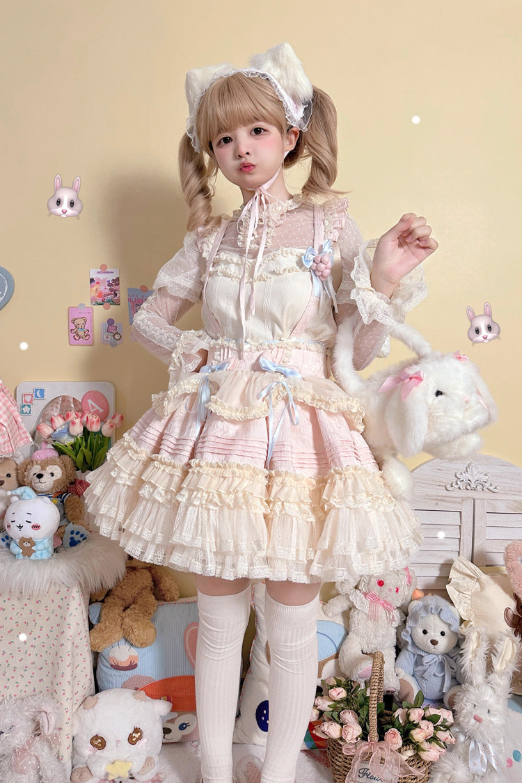 Grape Crunchies Sleeveless Multi-Tiered Ruffled Bow Lace Sweet Lolita Tank Dress Two Colors