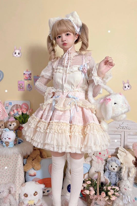 Grape Crunchies Sleeveless Multi-Tiered Ruffled Bow Lace Sweet Lolita Tank Dress Two Colors