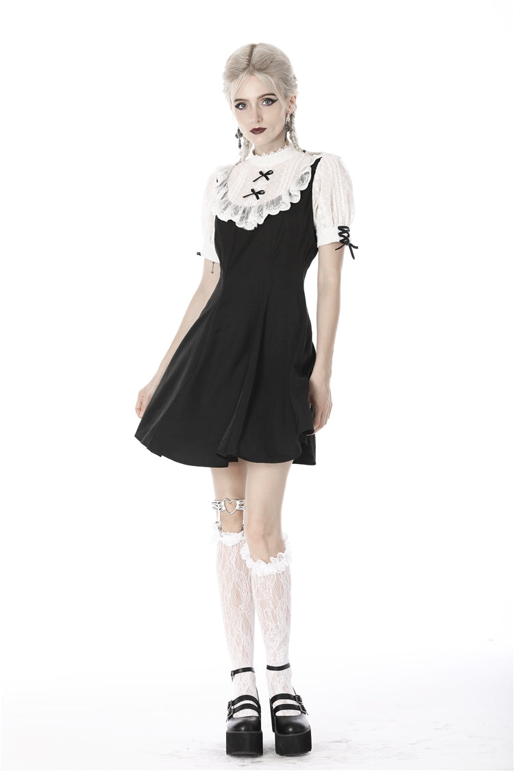 Stand Collar Short Sleeve Ruffled Gothic Lolita Doll Midi Dress