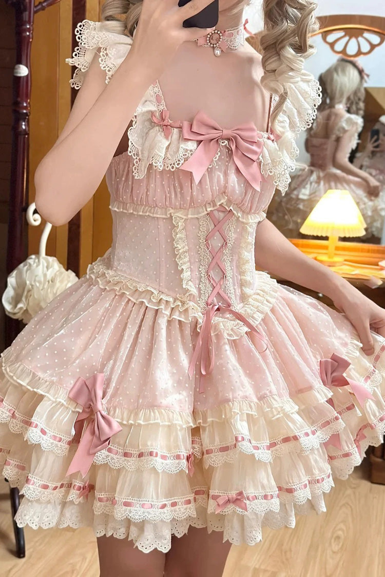 Rose Triple-Layer Bowknot Corset Sweet Princess Ballet Jumper Dress