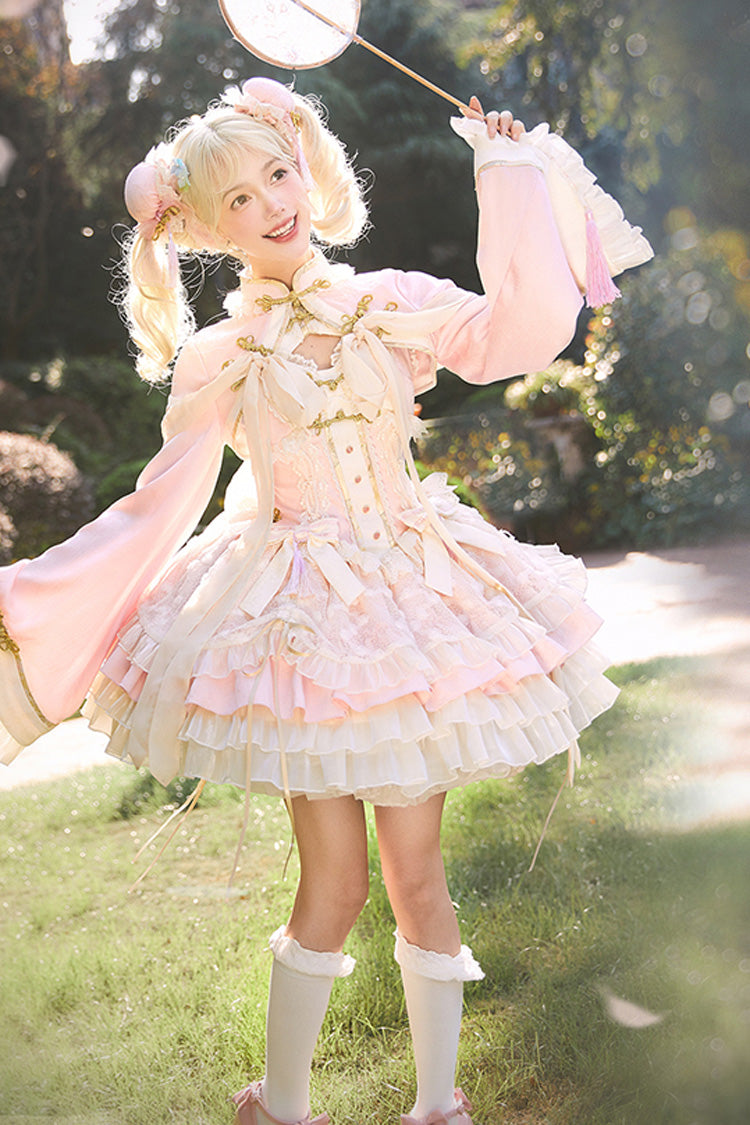 Blush White Pear Fantasy Multi-Layer Ruffle Lace Sweet Oriental Princess Jumper Dress