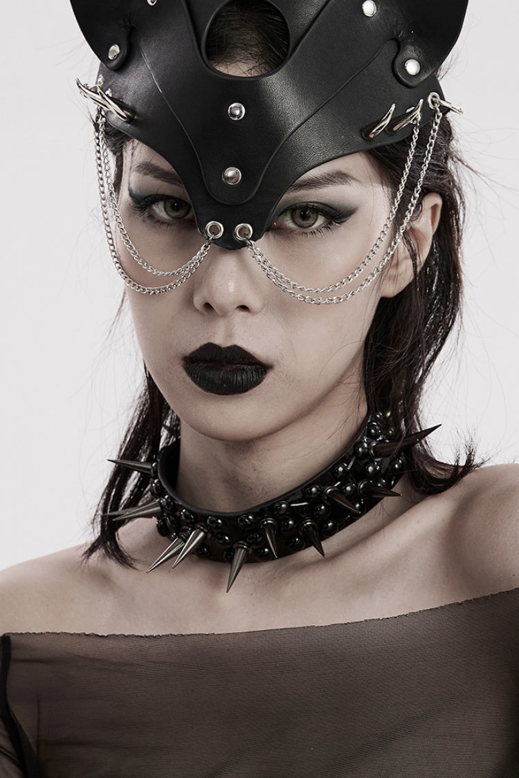 Faux Leather Steampunk Choker with Rivets for Women
