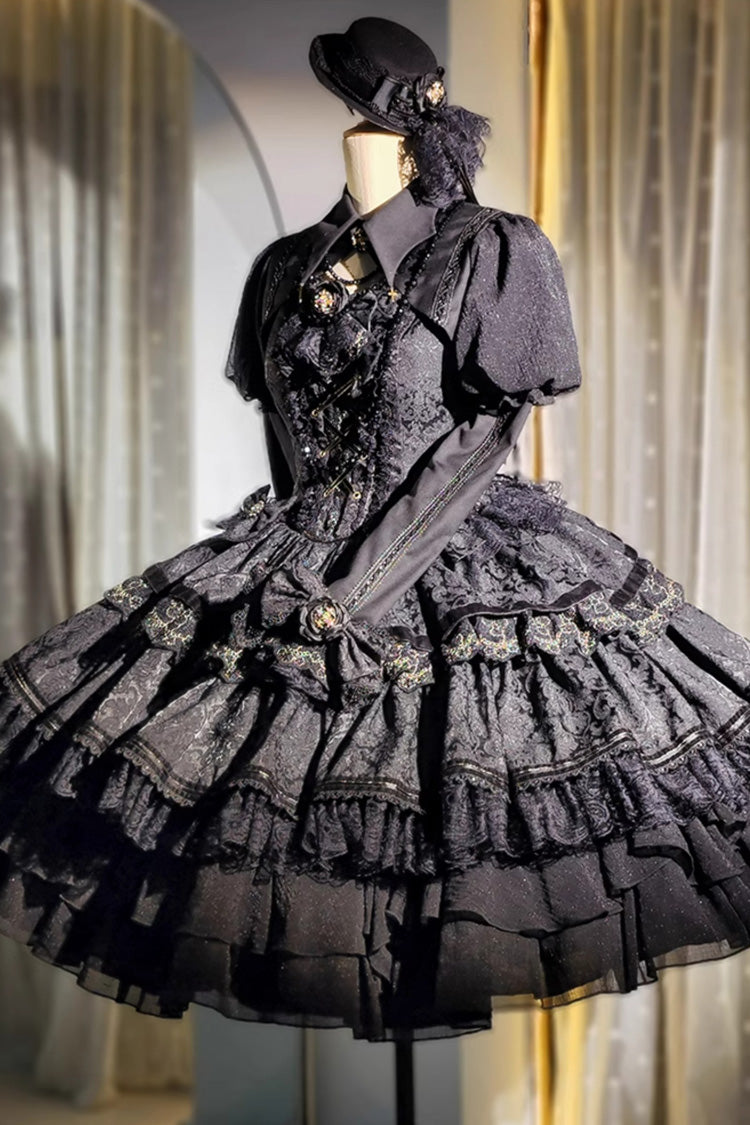 Black Gothic Ballet Lolita JSK Double Layered Lace Ruffled