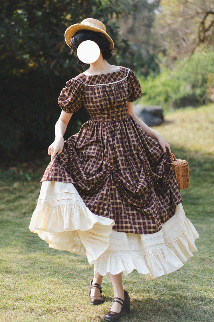 Crimson Forest Picnic Boatneck Tee-Frill Hem Vintage Elegant Lolita Gown
