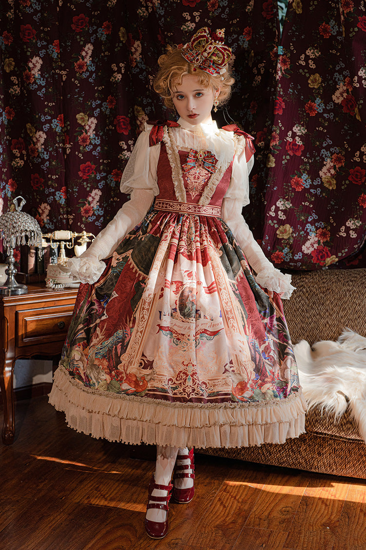 Red Kaleidoscope of Dreams Sleeveless Double-Layer Print Embroidery Bow Classic Vintage Gorgeous Jumper