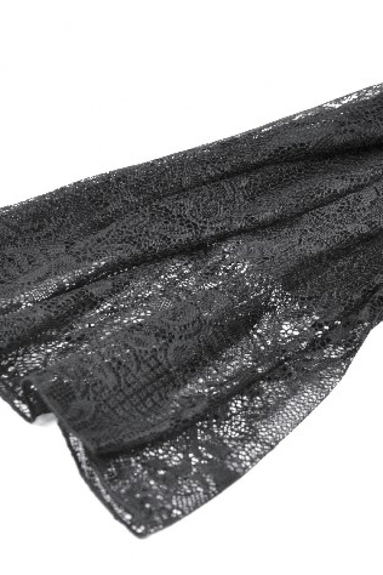 Gothic Black Lace Boat-Neck Trumpet-Sleeve High-Low Hem Elegant Long Gown